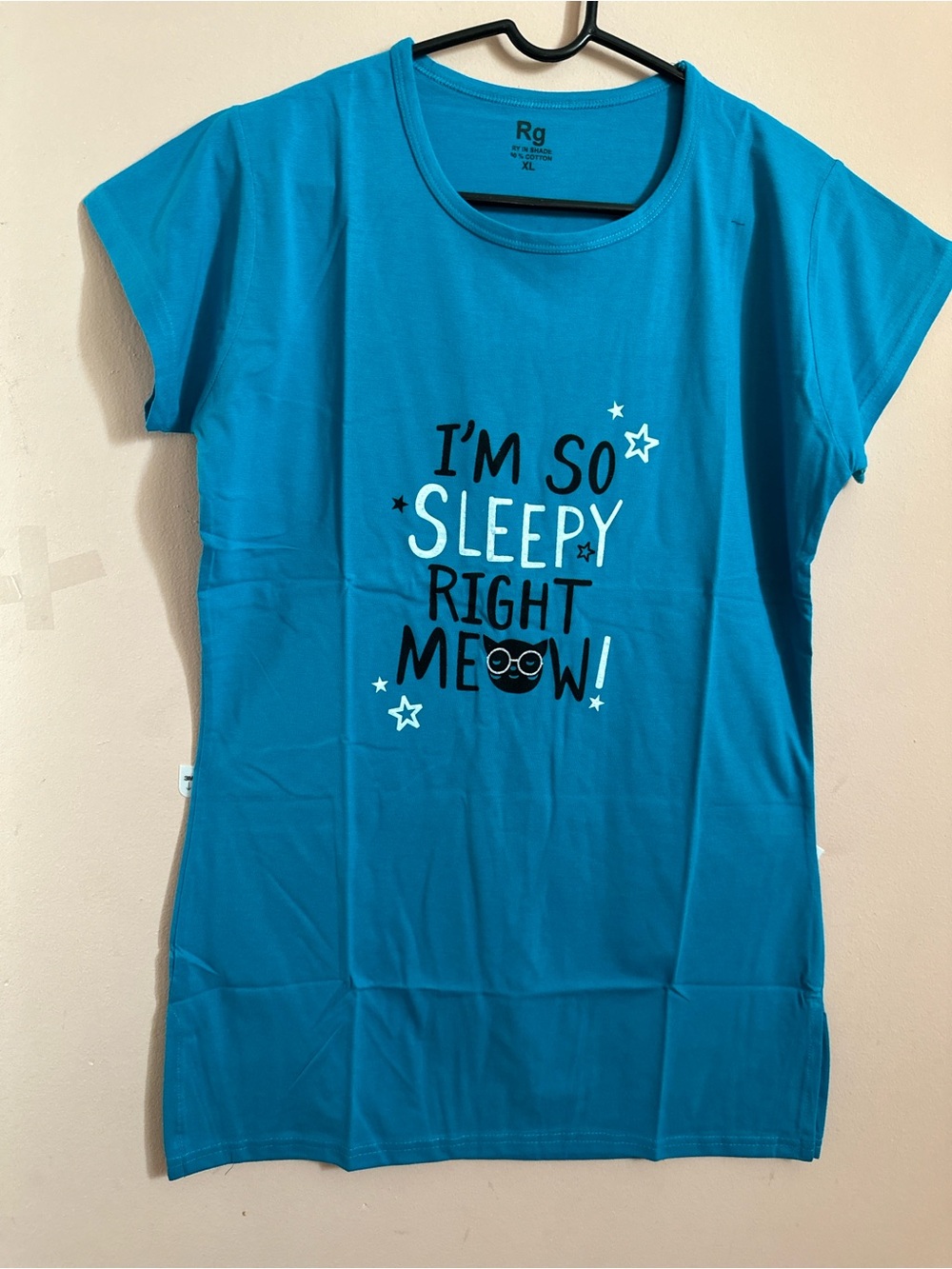Miss KG Turquoise Graphic Cat Sleep T shirt long size XL